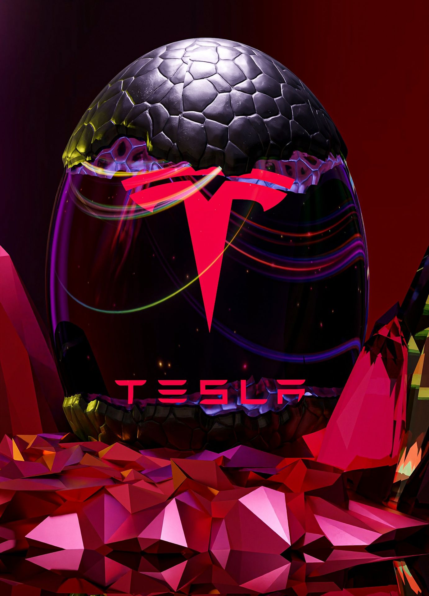 a colorful mask on a red background